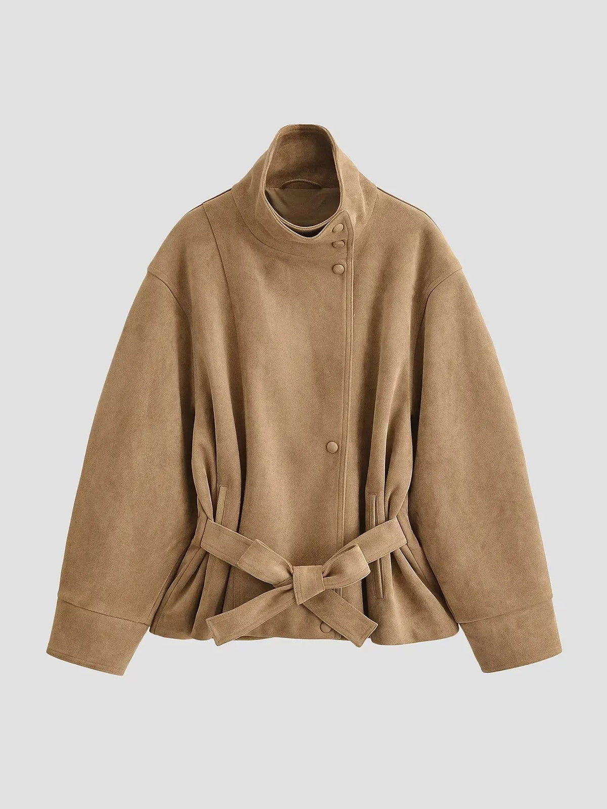 Women Brown Faux Leather Jackets Chic Casual Long Sleeve Lapel Loose Zipper Drawstring Coats Autumn Winter Streetwears Coats Padilla Innovations LLC