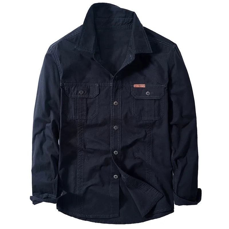 Camisa cargo de manga larga en mezcla de algodón para hombre – Tallas extendidas