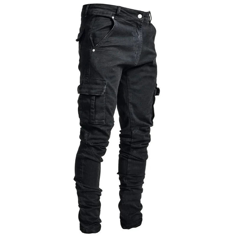 Men’s Skinny Cargo Jeans – Black, Light Blue, Dark Blue or Gray