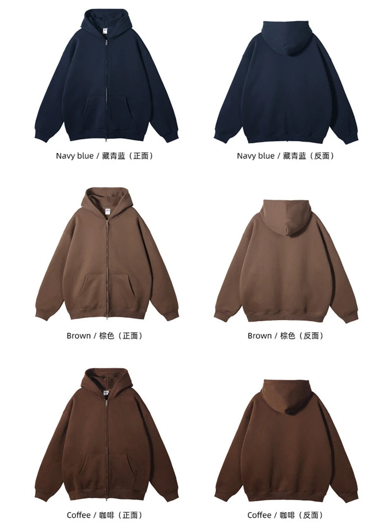 ZODF New Men Double Headed Zipper Fleece Hoodies Unisex Loose Basic Solid Warm Hooded Sweatshirts Coats For Winter HY0633 Padilla Innovations LLC