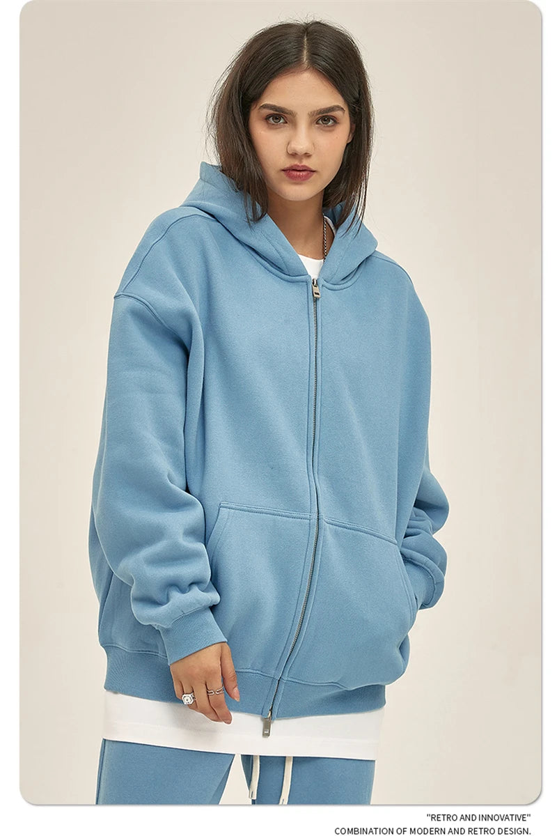 ZODF New Men Double Headed Zipper Fleece Hoodies Unisex Loose Basic Solid Warm Hooded Sweatshirts Coats For Winter HY0633 Padilla Innovations LLC