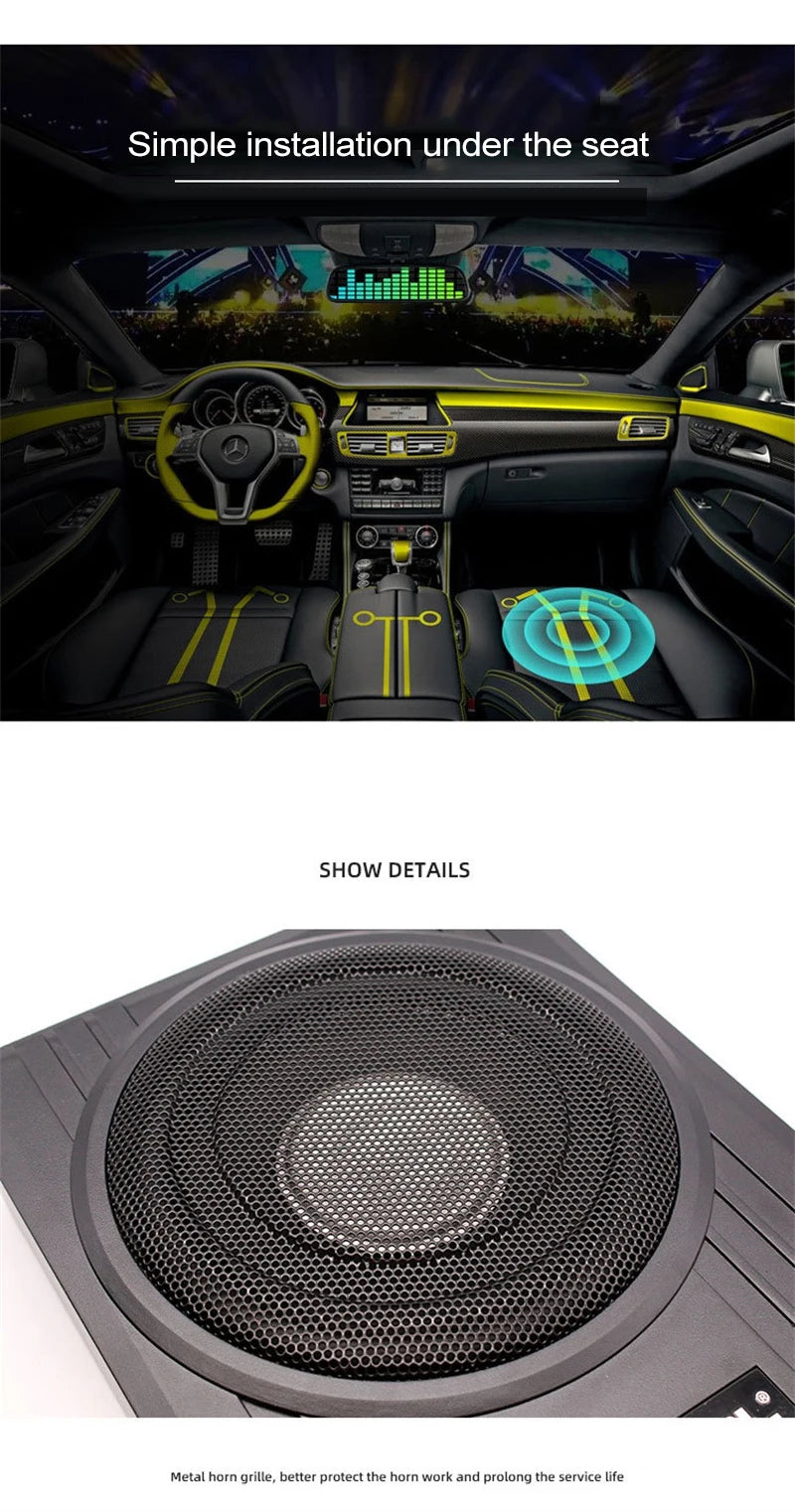 8/10 Inch Subwoofer Car Audio 12V600W High-power Aluminum Alloy Car Speaker Under Seat Woofer Modification Ultra-thin Subwoofer