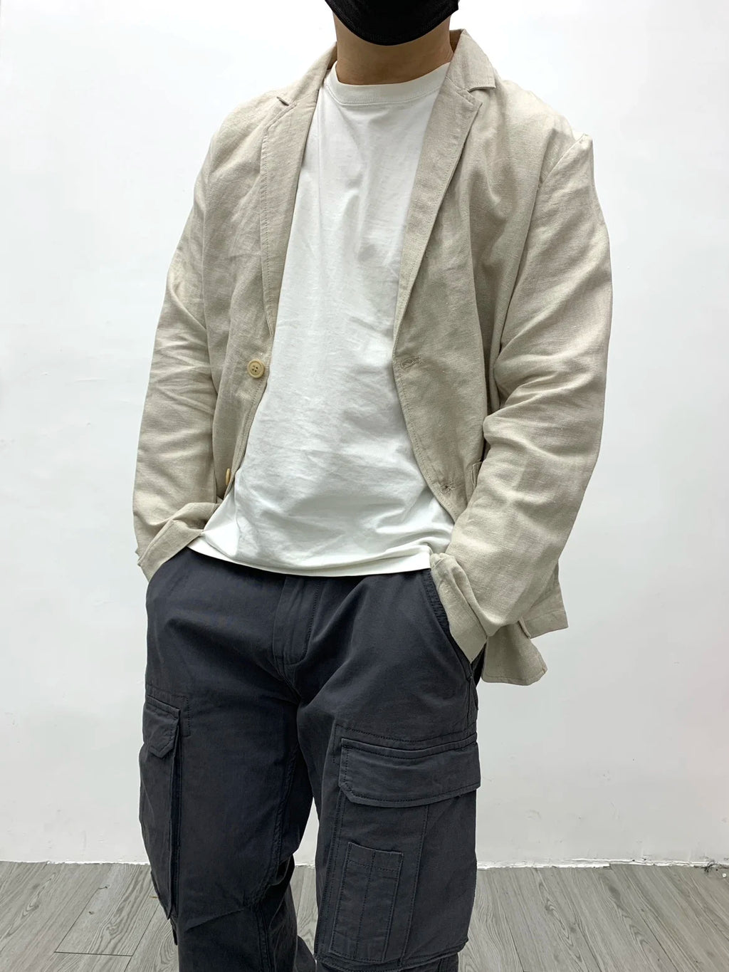 Chaqueta de traje para hombre de algodón y lino estilo japonés