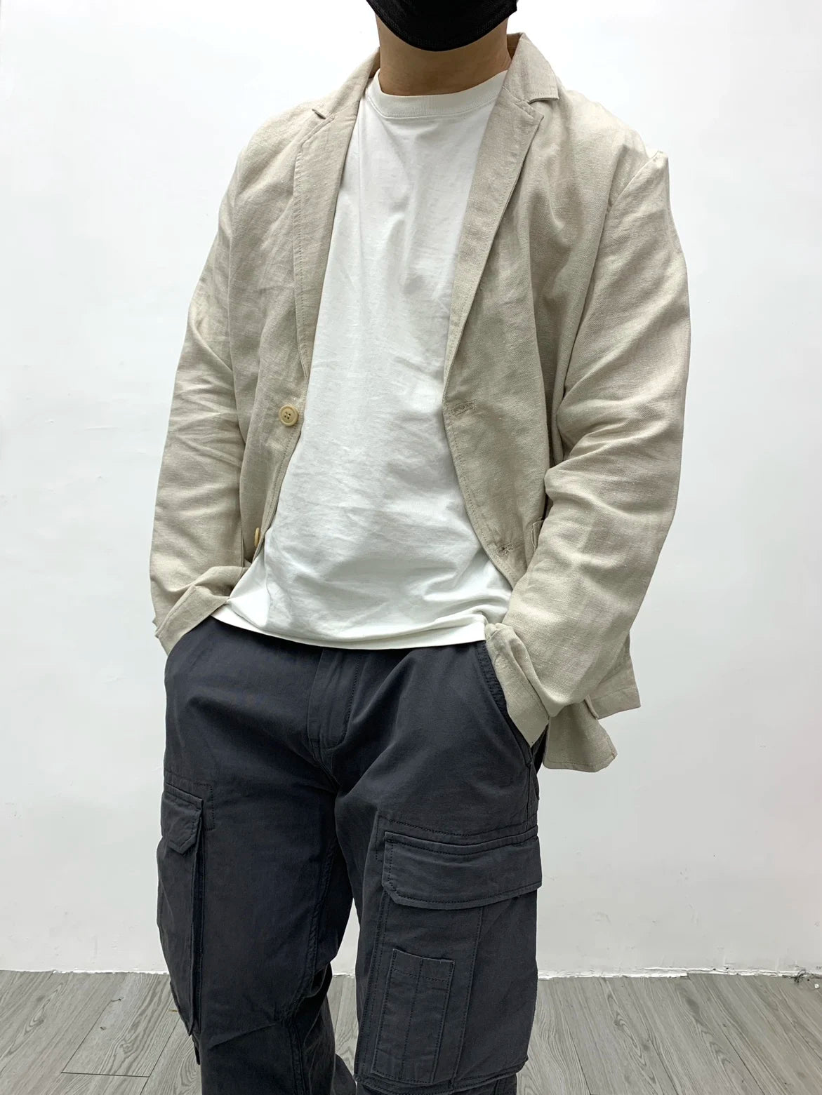 Chaqueta de traje para hombre de algodón y lino estilo japonés