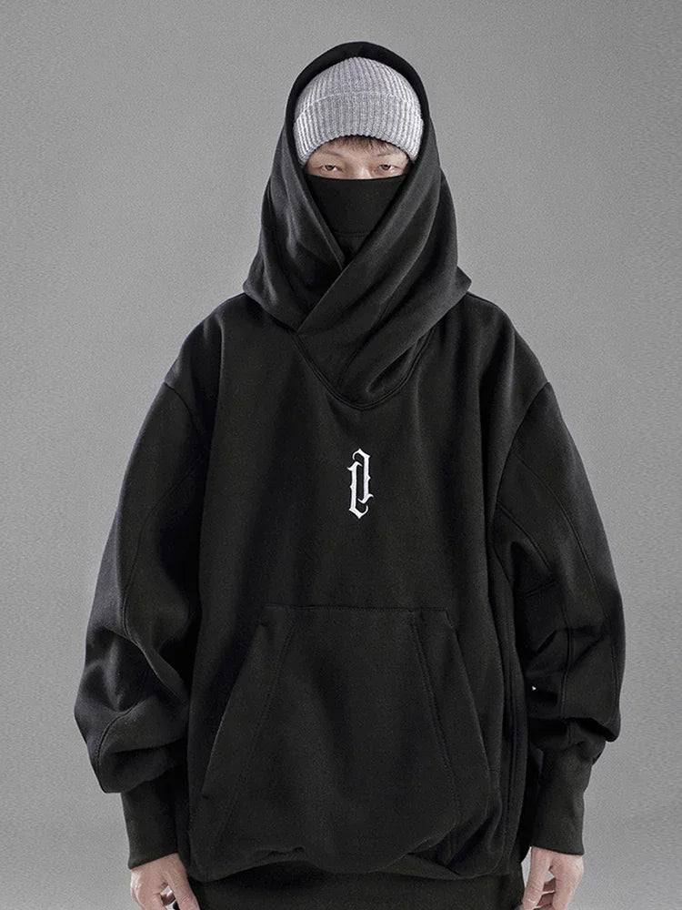 Winter Embroidery Turtleneck Men's Hooded Sweatshirt Japanese Ninja Oversized Hoodies Hip Hop Fleece Pocket Streetwear Y2K Hoody Padilla Innovations LLC