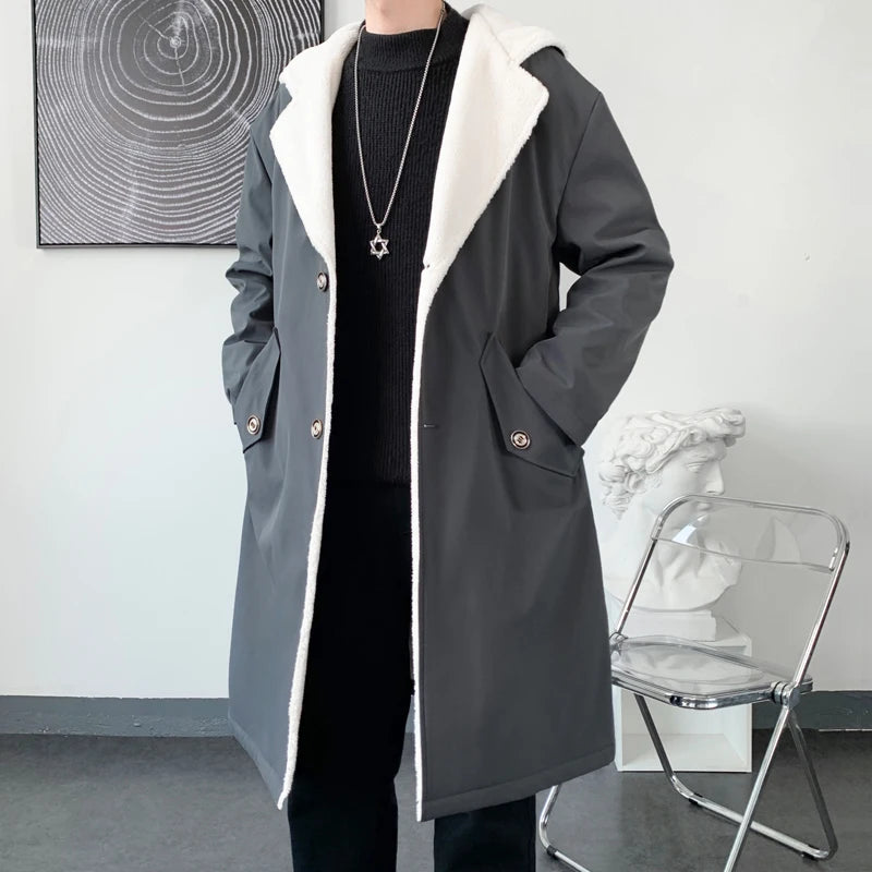 Men’s Hooded Long Trench Coat – Wool-Lined
