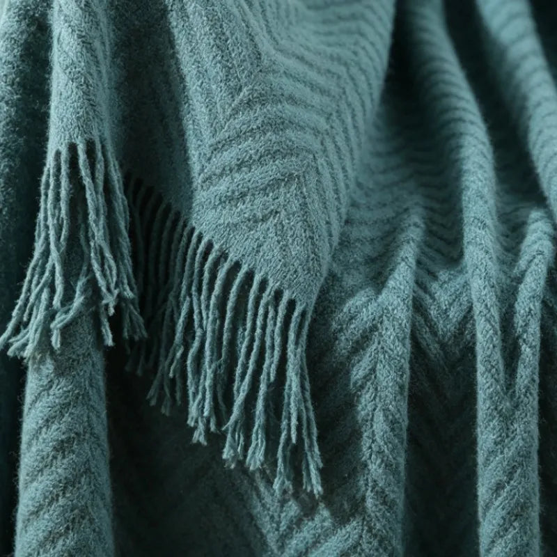 Luxury Chunky Cream Throw Blanket Soft Cozy Cable Knitted with Tassels All-Season Nordic Home Decor Blanket Gift