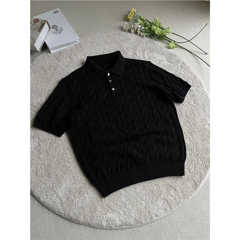 Men’s Cable-Knit Short-Sleeve Polo Sweater