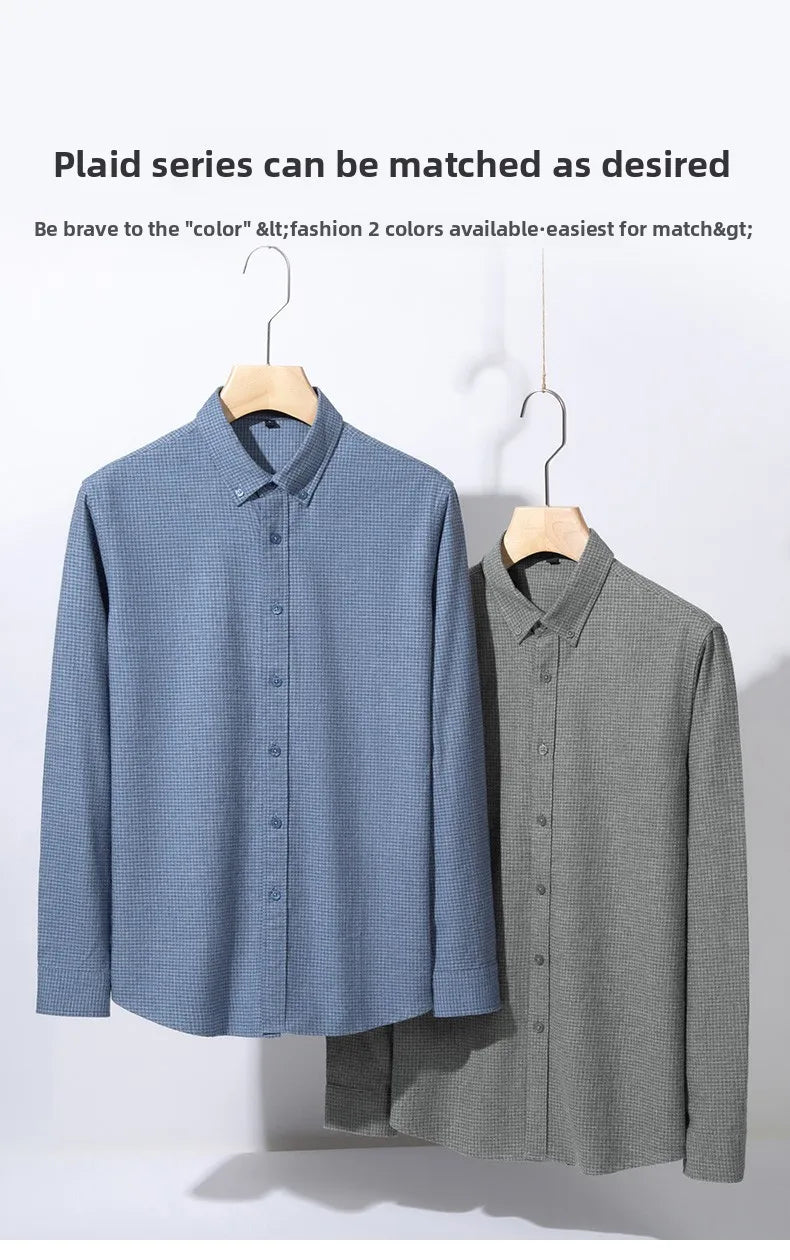 Camisa de algodón a cuadros resistente a las arrugas para hombre