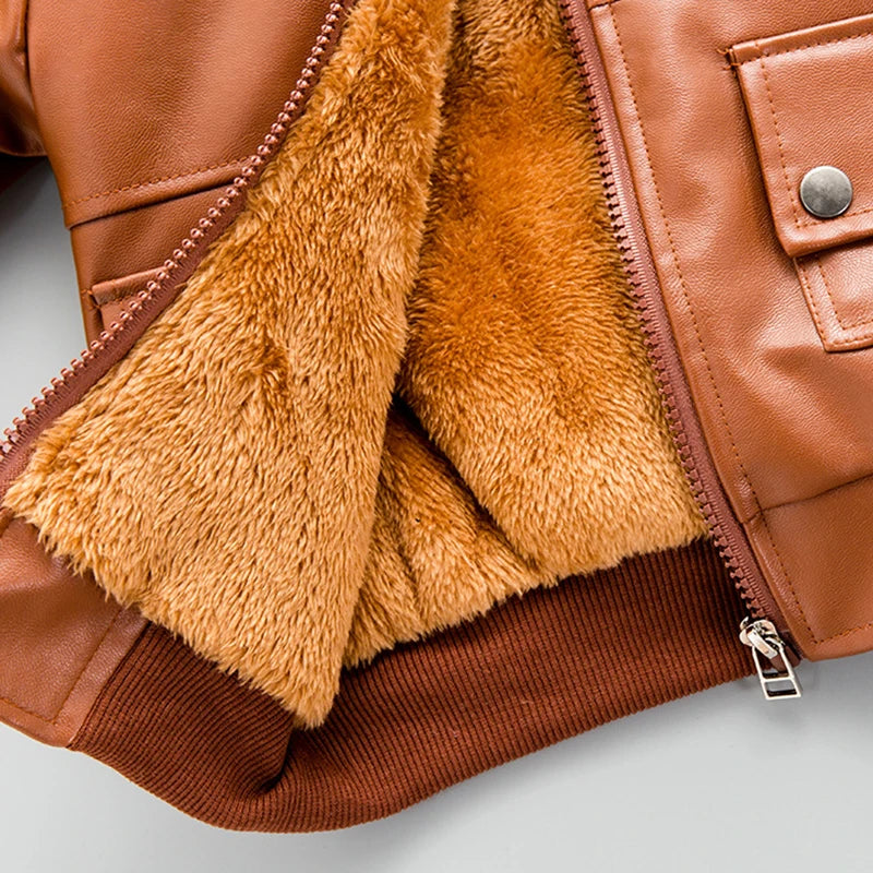 Boys’ Fleece-Lined Winter PU Jacket