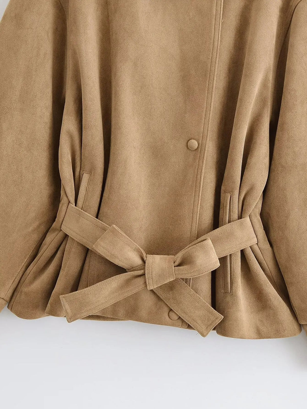 Women Brown Faux Leather Jackets Chic Casual Long Sleeve Lapel Loose Zipper Drawstring Coats Autumn Winter Streetwears Coats Padilla Innovations LLC