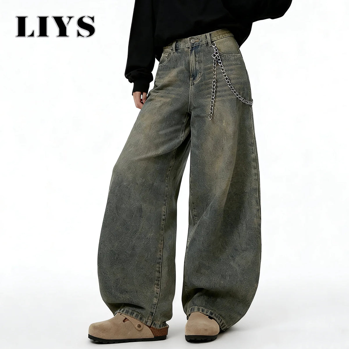 LIYS Men’s Retro Baggy Wide-Leg Jeans