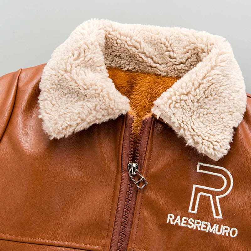 Boys’ Fleece-Lined Winter PU Jacket