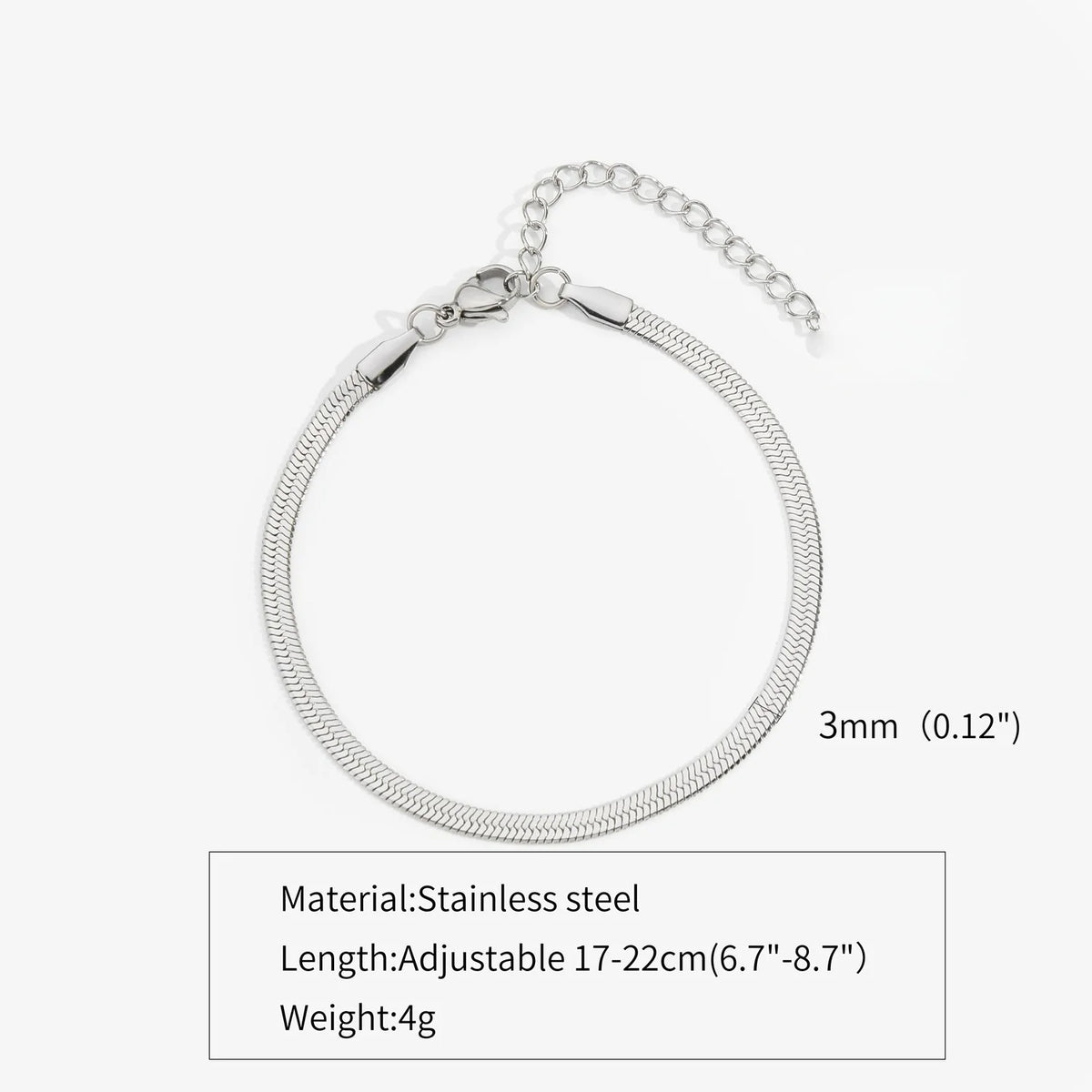 3mm Stainless Steel Flat Chain Bracelet