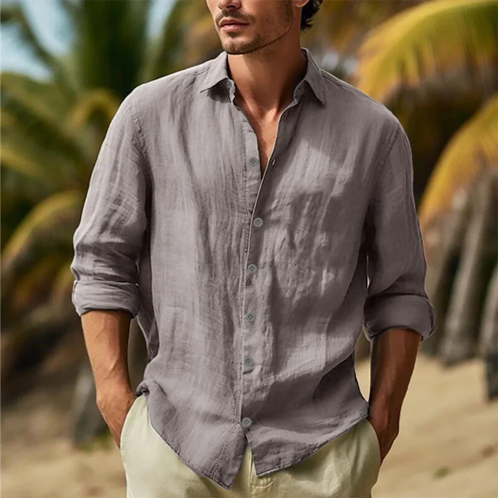 Men’s Cotton-Linen Long-Sleeve Shirt