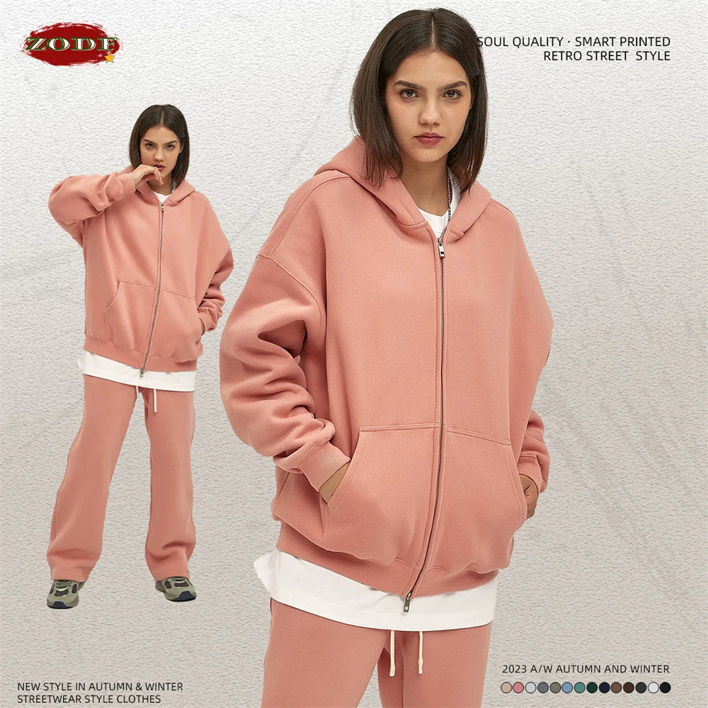 ZODF New Men Double Headed Zipper Fleece Hoodies Unisex Loose Basic Solid Warm Hooded Sweatshirts Coats For Winter HY0633 Padilla Innovations LLC