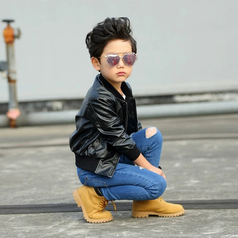Boys’ Waterproof PU Leather Coat