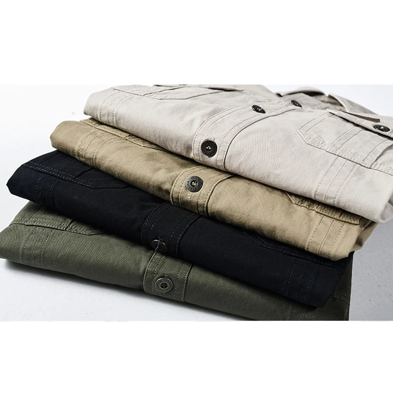 Camisa cargo de manga larga en mezcla de algodón para hombre – Tallas extendidas