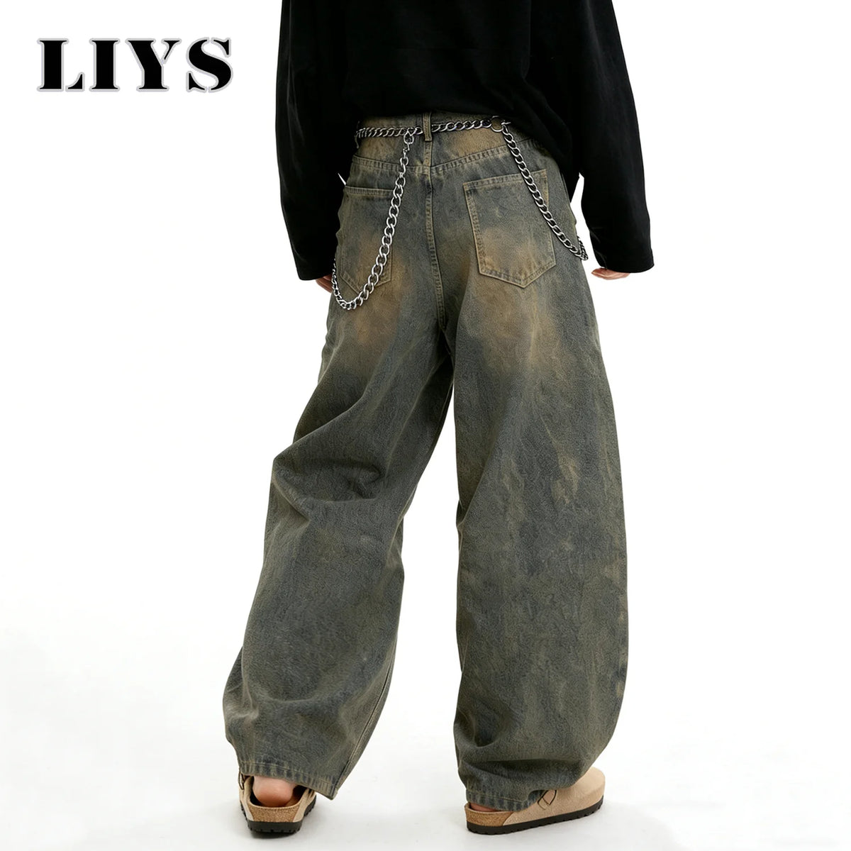 LIYS Men’s Retro Baggy Wide-Leg Jeans
