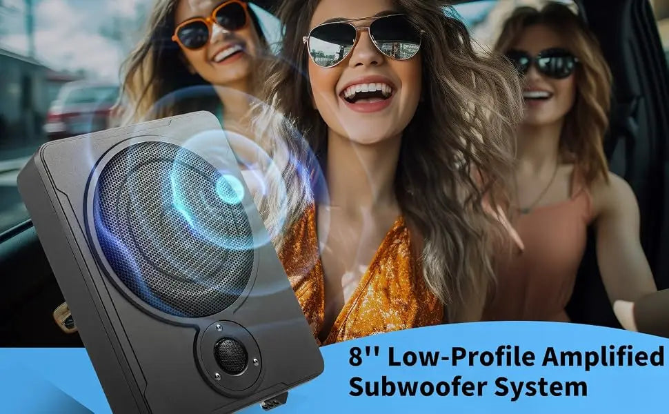 8" Low-Profile Amplified Subwoofer System, Under Seat Powered Subwoofer Active Hideaway Car Truck Sub, Built-in Amplifier, Remo