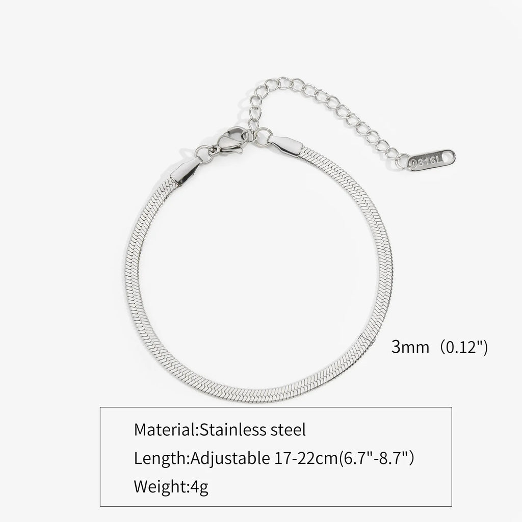 3mm Stainless Steel Flat Chain Bracelet