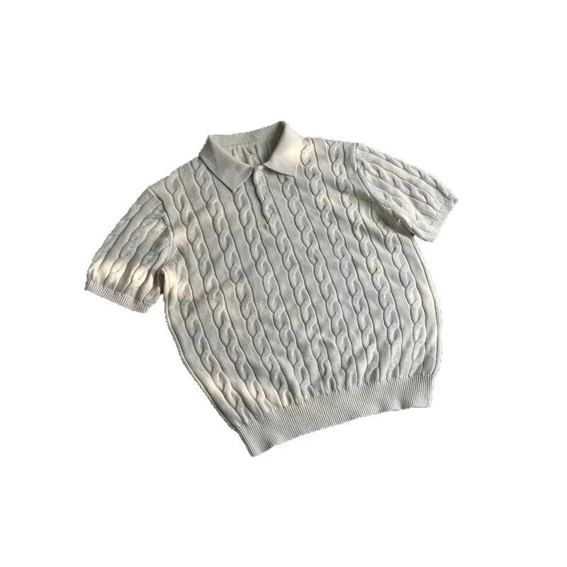 Men’s Cable-Knit Short-Sleeve Polo Sweater