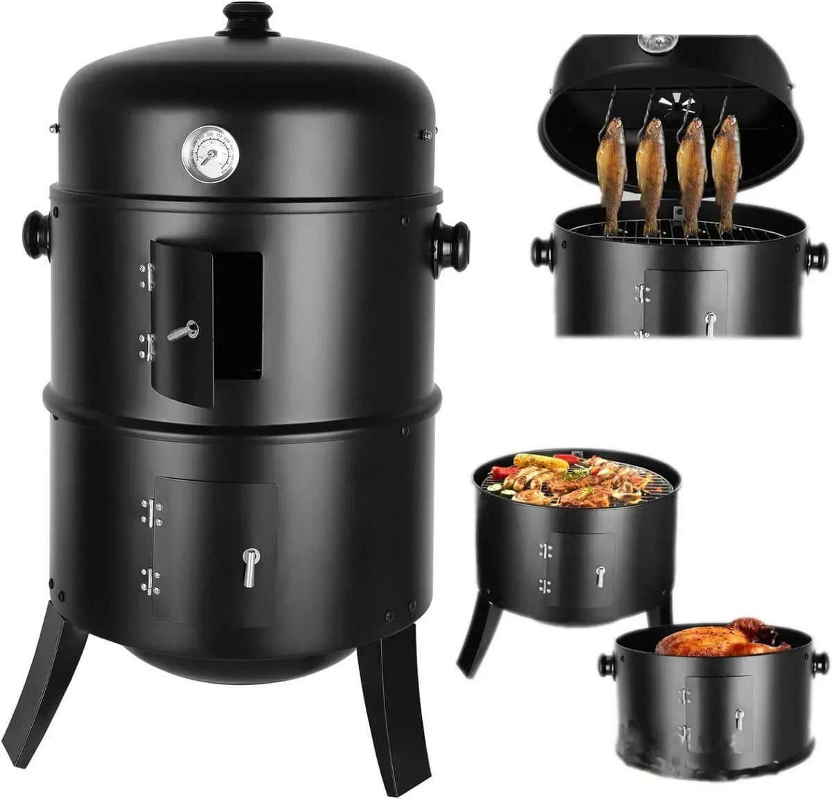 3-in-1 Charcoal Water Smoker Grill
