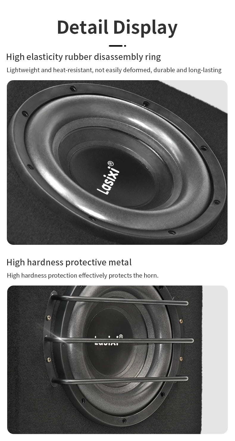 Peak 800W car subwoofer with active built-in amplifier, stunning heavy bass, car trunk subwoofer with high power