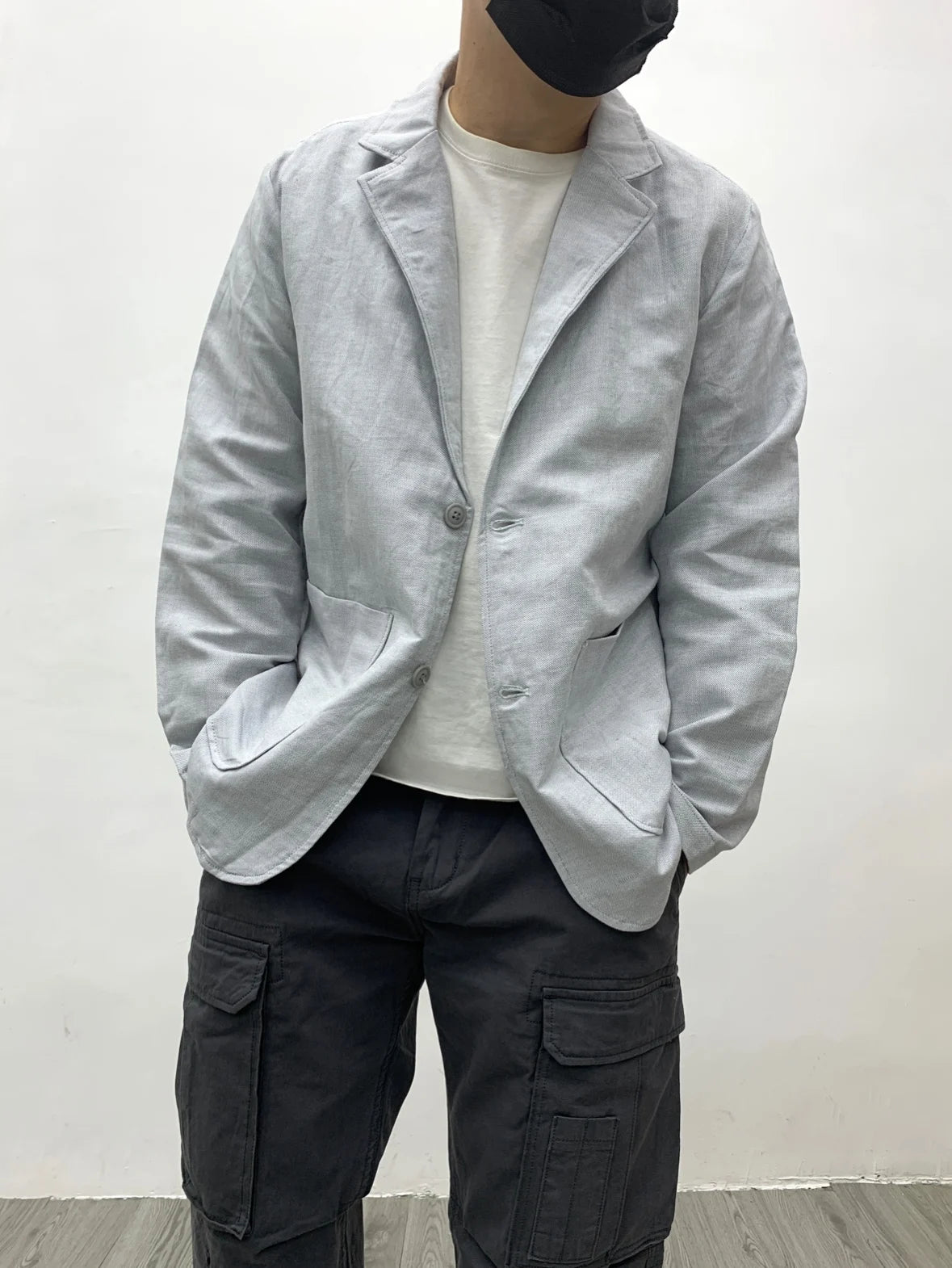 Chaqueta de traje para hombre de algodón y lino estilo japonés