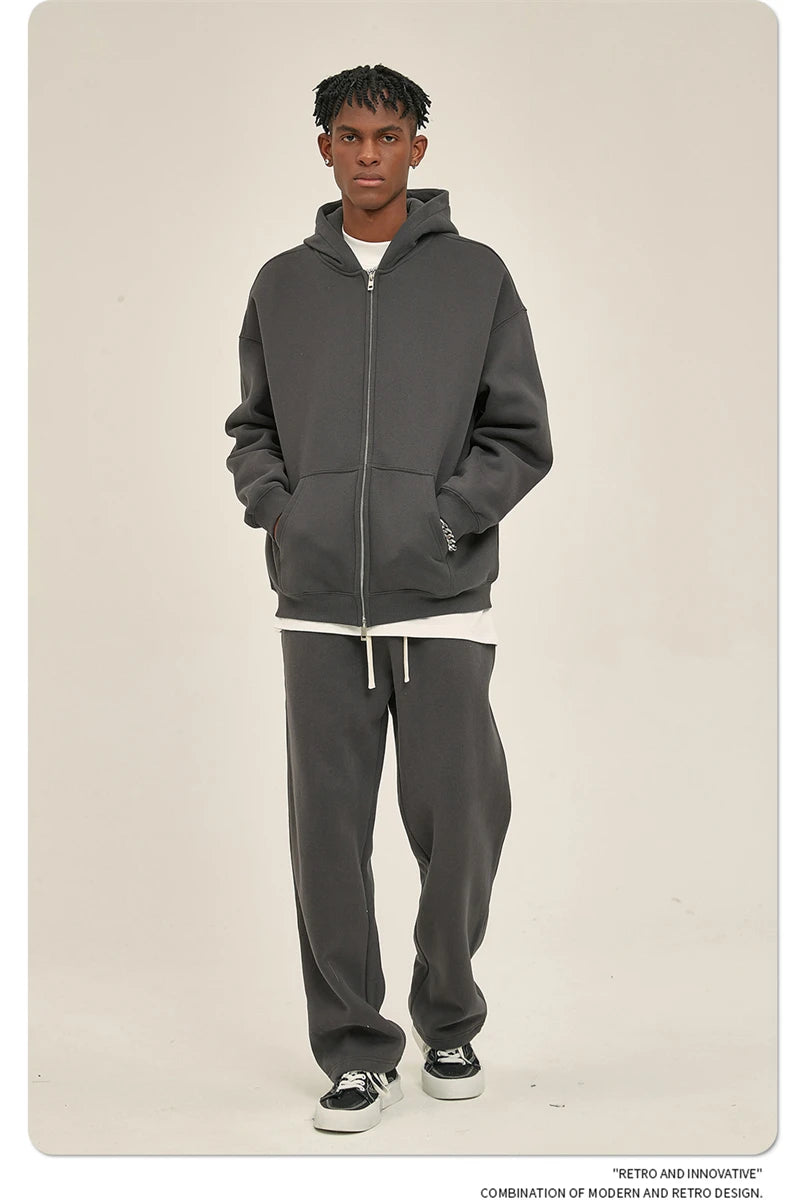 ZODF New Men Double Headed Zipper Fleece Hoodies Unisex Loose Basic Solid Warm Hooded Sweatshirts Coats For Winter HY0633 Padilla Innovations LLC