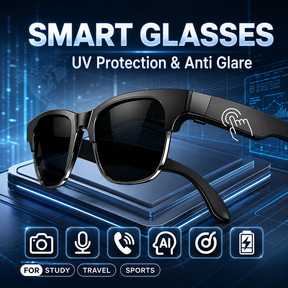 AI Bluetooth Smart Glasses with Hands-Free Calling