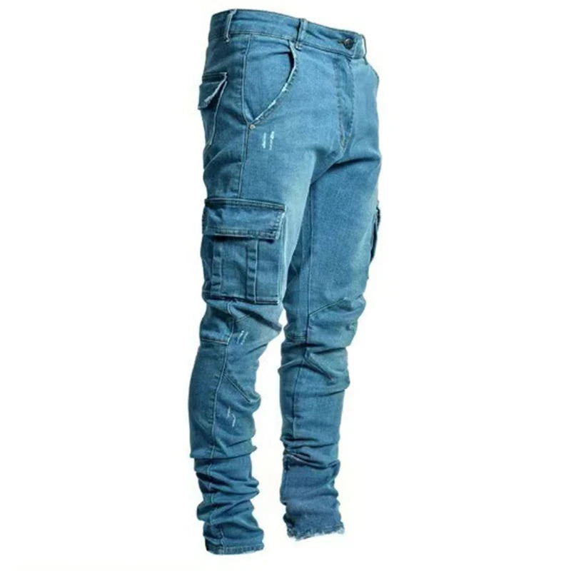 Men’s Skinny Cargo Jeans – Black, Light Blue, Dark Blue or Gray