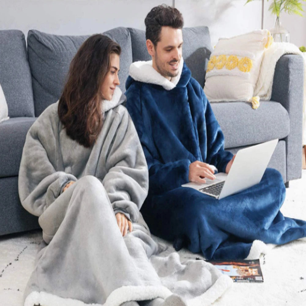 Extra Long Wearable Blankets Winter Flannel Hooded Blanket with Full Sleeves Men Women Cozy Soft Throw Adult TV Blanket Padilla Innovations LLC
