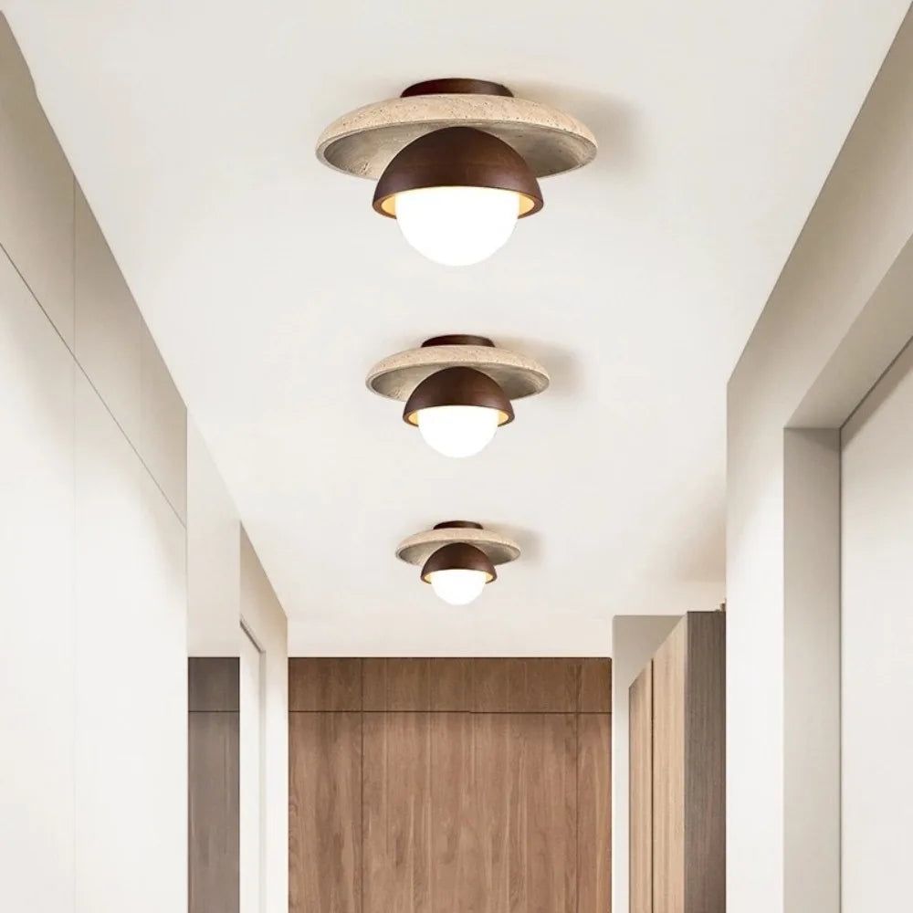Wabi-Sabi Ceramic and Wood Ceiling Light