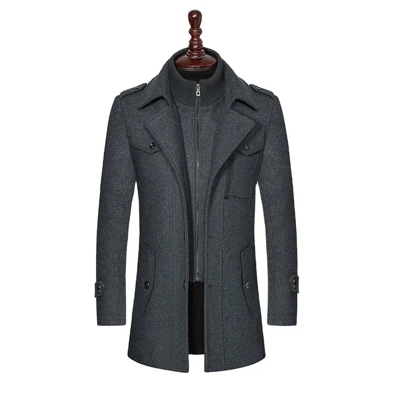 Men’s Wool-Blend Double-Collar Overcoat