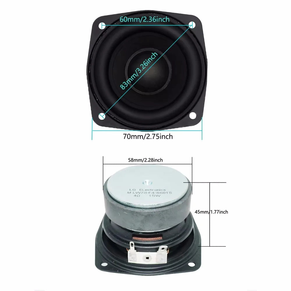 New 3 Inch Subwoofer Speaker 78MM 4 Ohm 15W Convex Cap Bass Square Woofer Dual Magnetic Speaker DIY Bookshelf Home Speakers