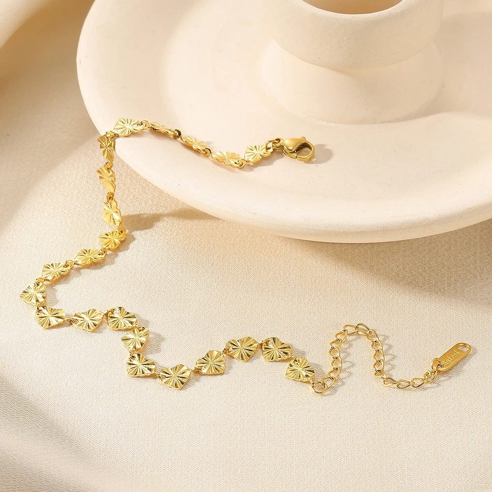 Women’s Stainless Steel Leaf & Heart Anklet