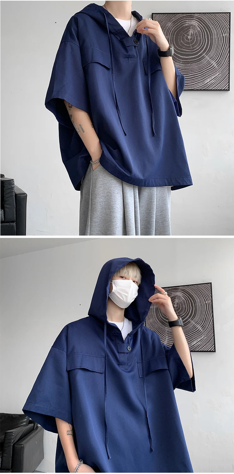 Camiseta urbana de manga corta con capucha para hombre