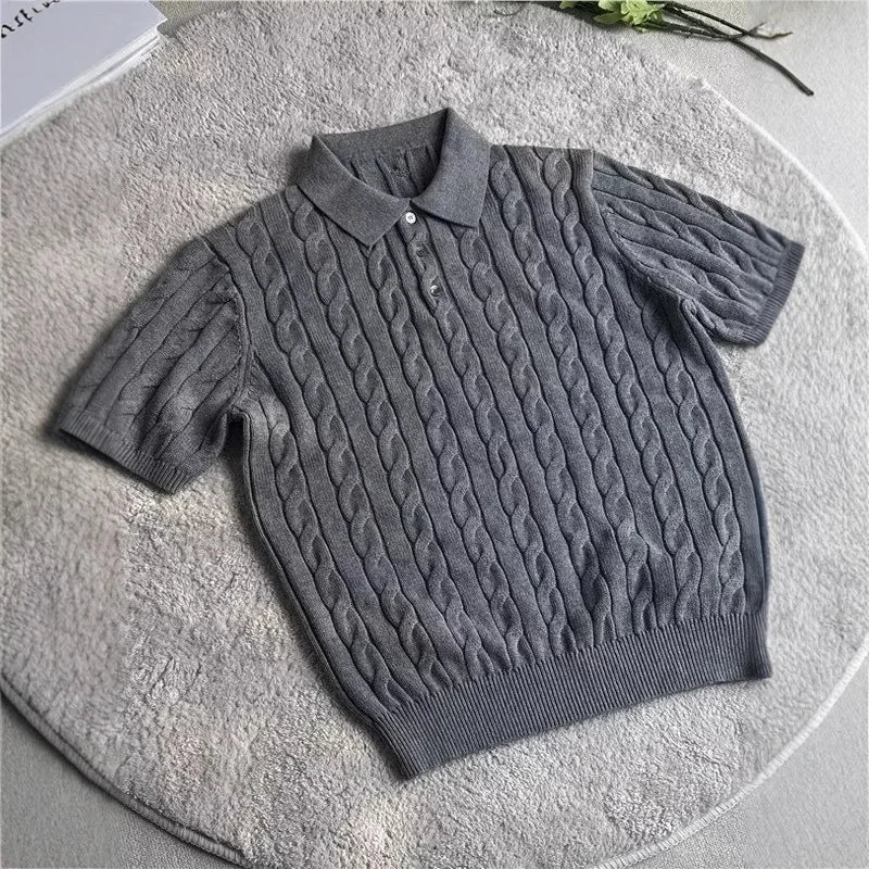 Men’s Cable-Knit Short-Sleeve Polo Sweater
