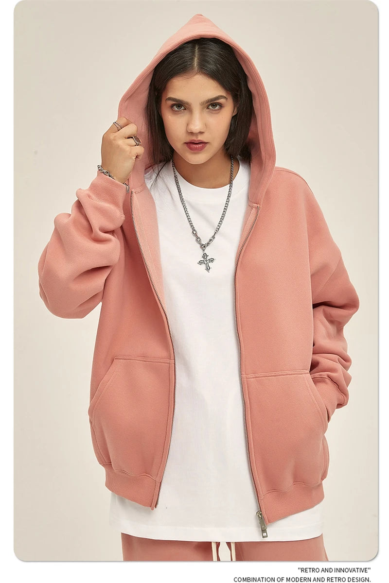 ZODF New Men Double Headed Zipper Fleece Hoodies Unisex Loose Basic Solid Warm Hooded Sweatshirts Coats For Winter HY0633 Padilla Innovations LLC