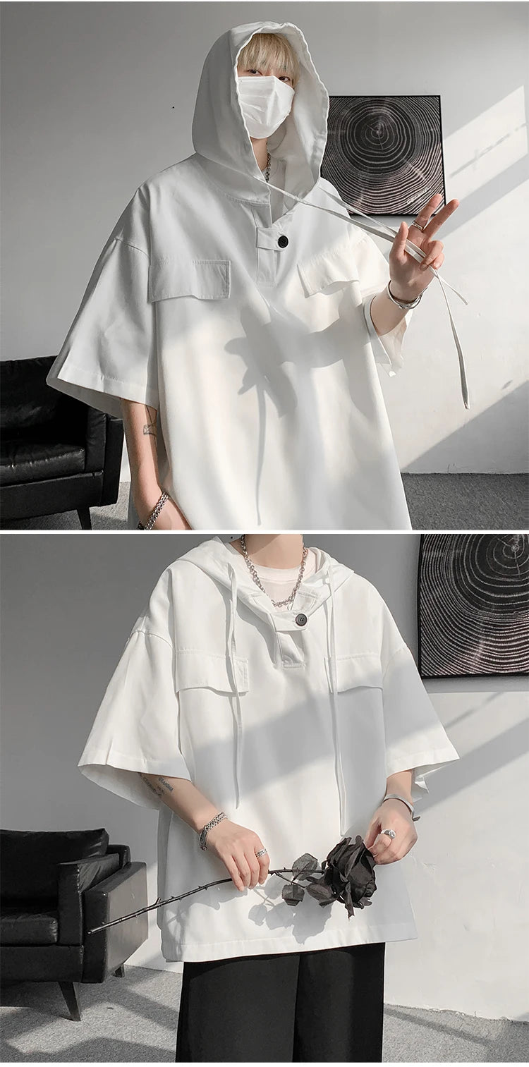 Camiseta urbana de manga corta con capucha para hombre