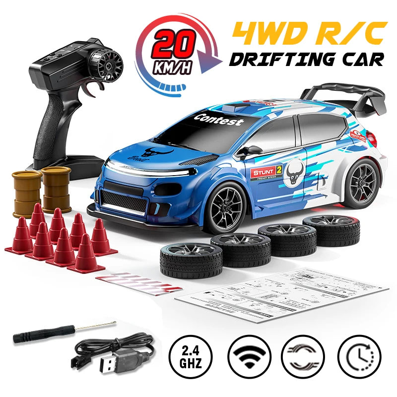 1:24 Remote Control Rally Car,4WD High Speed Remote Control Cars with LED Lights,Drift Car for Boys