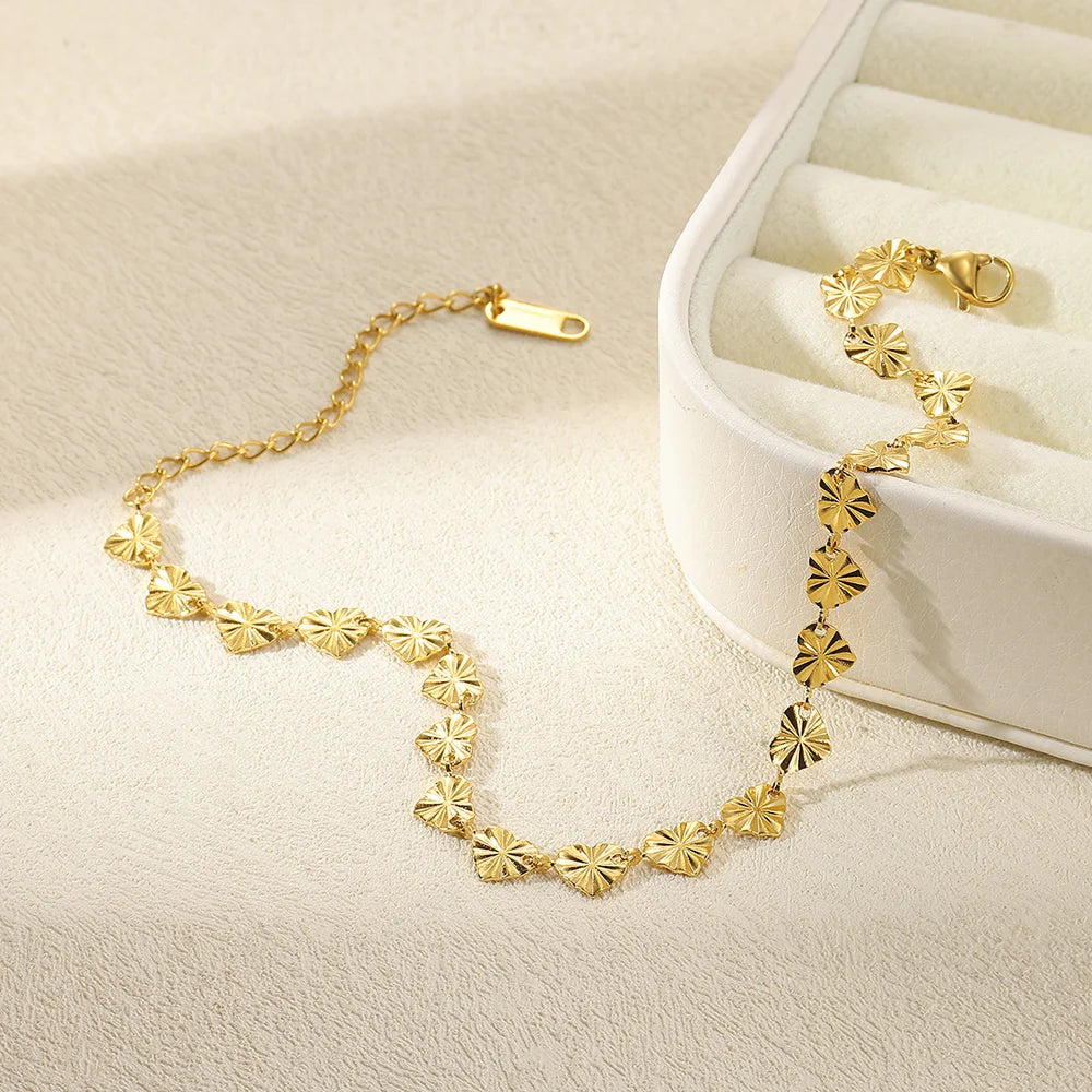 Women’s Stainless Steel Leaf & Heart Anklet