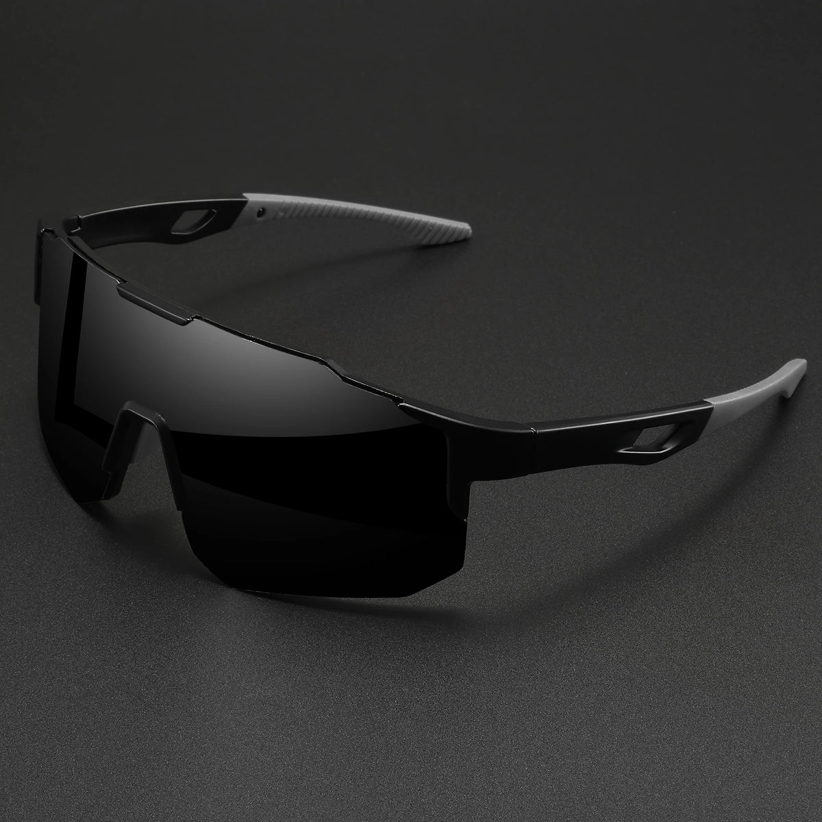 Oversized Wraparound Sports Sunglasses - Black