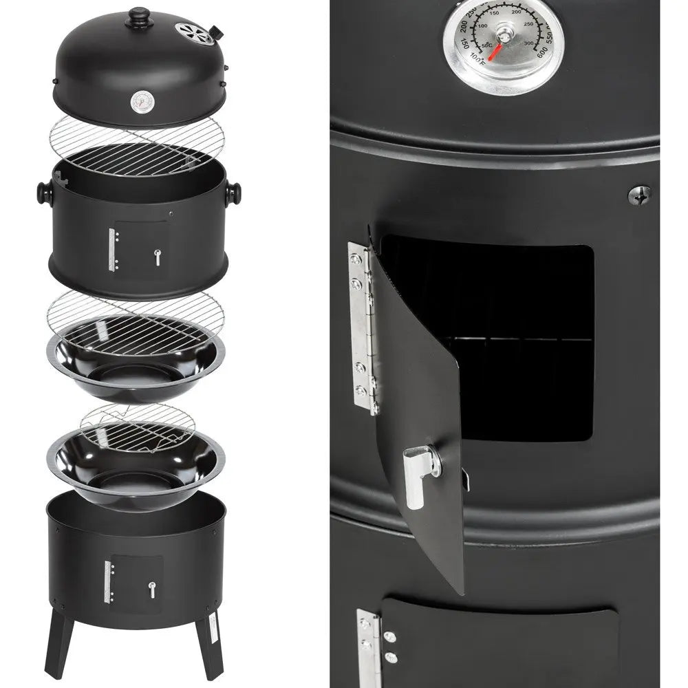 3-in-1 Charcoal Smoker Grill with Thermometer