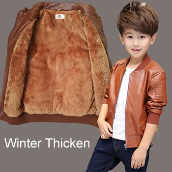 Boys’ Fleece-Lined Winter PU Jacket