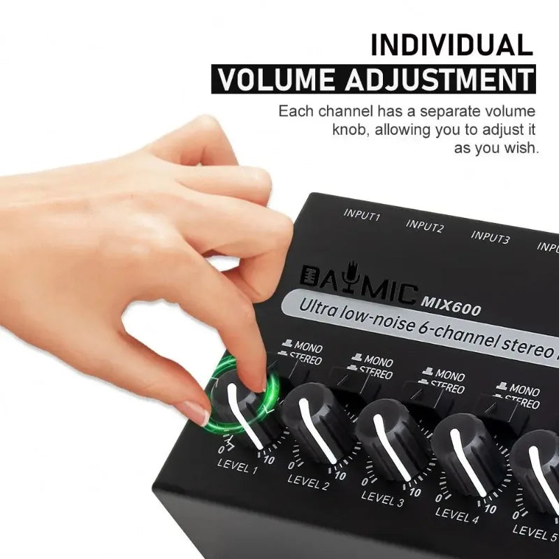 Compact Multi-Input Audio Mixer with Monitor Routing