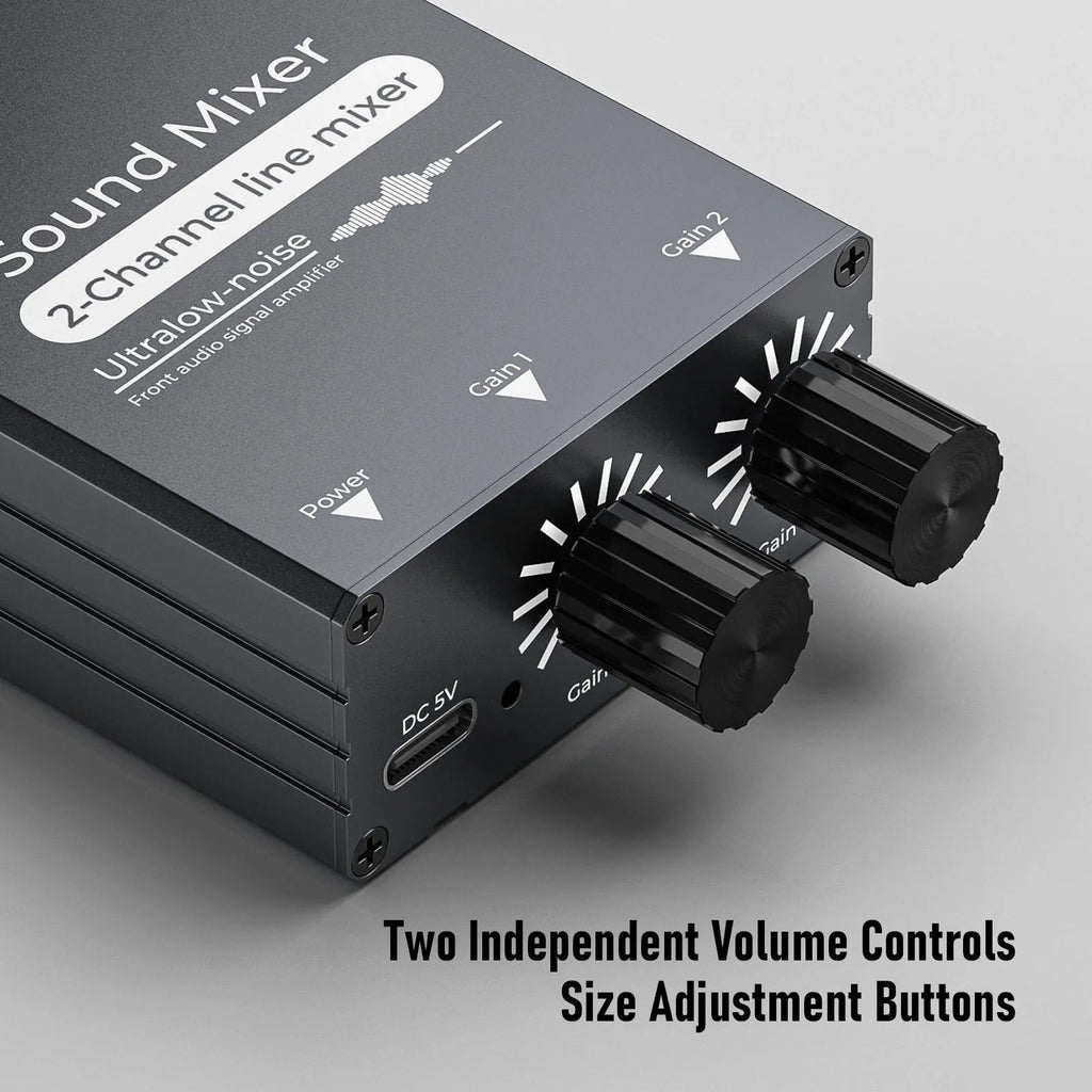 Mezclador de audio de 2 canales de 3.5 mm con control de volumen doble