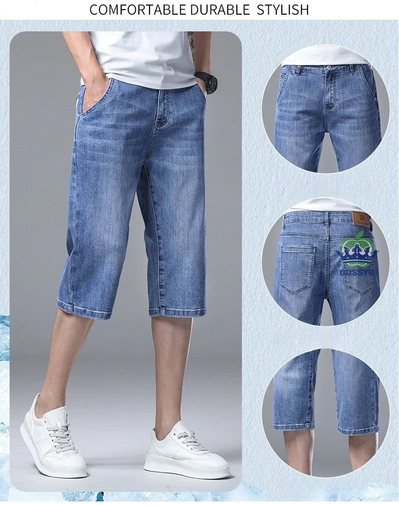 Men’s Baggy Denim Cargo Shorts – 3/4 Length