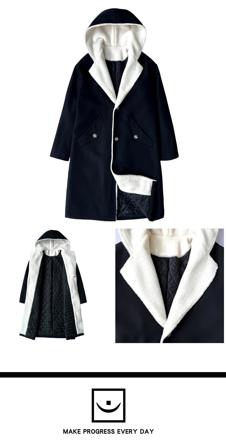 Men’s Hooded Long Trench Coat – Wool-Lined